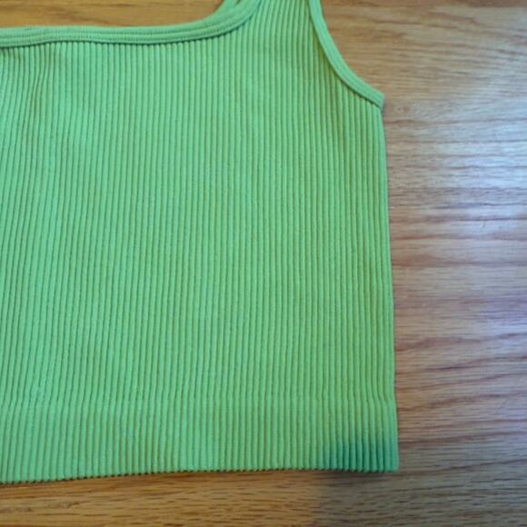 Zara Ribbed Lime Green Cropped Tank Square Neck Sleeveless Basic Size M-L - Picture 3 of 5